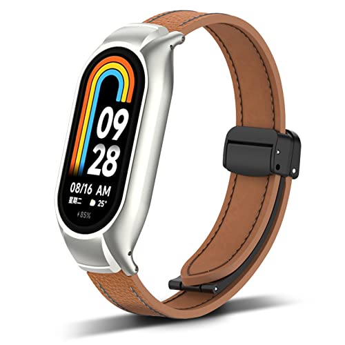 CHULN Armband kompatibel mit Xiaomi Mi Band 8, Magnetischer Leder Smartwatch Wasserdicht Ersatzarmband für Xiaomi Mi Band 8. von CHULN