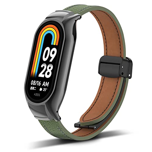 CHULN Armband kompatibel mit Xiaomi Mi Band 8, Magnetischer Leder Smartwatch Wasserdicht Ersatzarmband für Xiaomi Mi Band 8. von CHULN