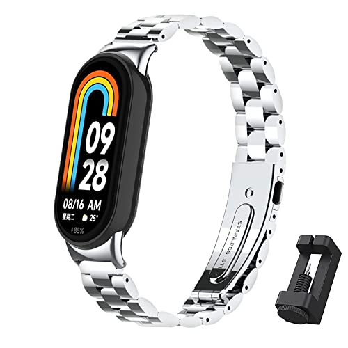 CHULN Metall Armband Kompatibel mit Xiaomi Mi Band 8, Edelstahl Ersatzarmband Zubehör für Xiaomi Mi Band 8 Smartwatch. von CHULN