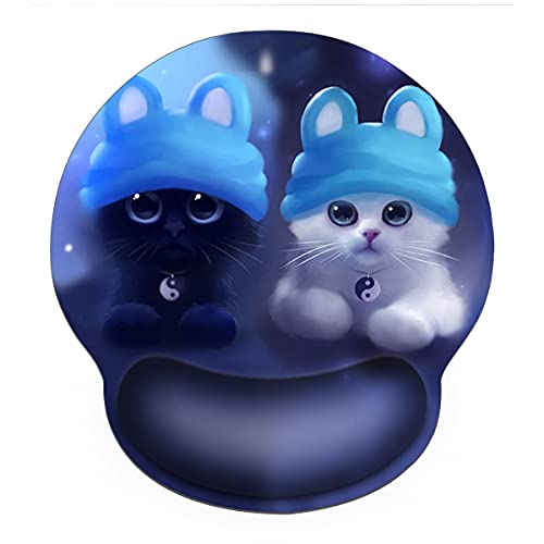 CHUQING Mousepad mit Handauflage Motiv,Mauspad mit Gelkissen und Handgelenkauflage,Blaue Katze,rutschfeste von CHUQING