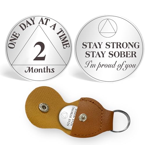 2 Monate Nüchternheit Münze Ein Tag nach dem anderen Nüchternheit Chip Zwei Monate AA Münze Wiederherstellung Geschenk Affirmation Token mit PU Leder Schlüsselanhänger 60 Tage Nüchternheit Geschenke von CHURYUML