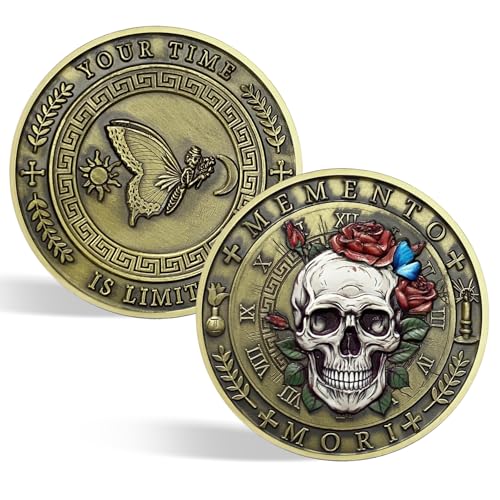 CHURYUML Memento Mori Coin Stoic Reminder Token for Daily Stoic Meditations 3D Skull Challenge Coins Cool Stoicism Gifts Courage Worry Coins von CHURYUML