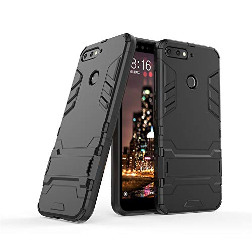 CHcase Huawei Y6 2018 Hülle, Hybrid 2in1 TPU+PC Schutzhülle Rugged Armor Case Cover Dual Layer Bumper Backcover mit Ständer für Huawei Y6 2018/Honor 7A -All Black von CHcase