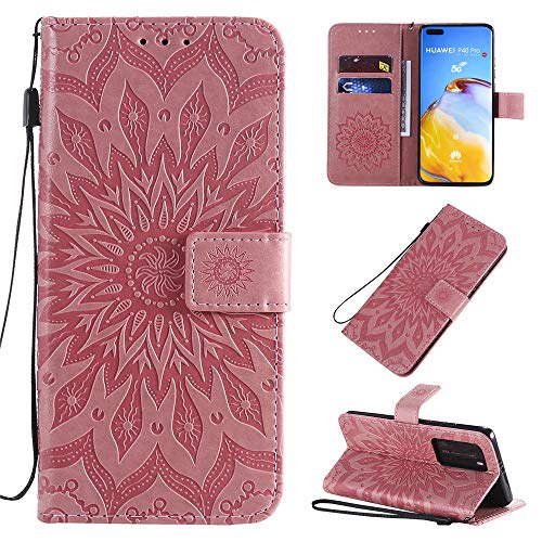 CHcase Kompatibel für Huawei P40 Pro Hülle Premium Leder PU Handyhülle Flip Case Wallet Lederhülle Ledercase Klapphülle Klappbar Silikon Bumper Magnetisch Schutzhülle Handytasche - Rosa von CHcase