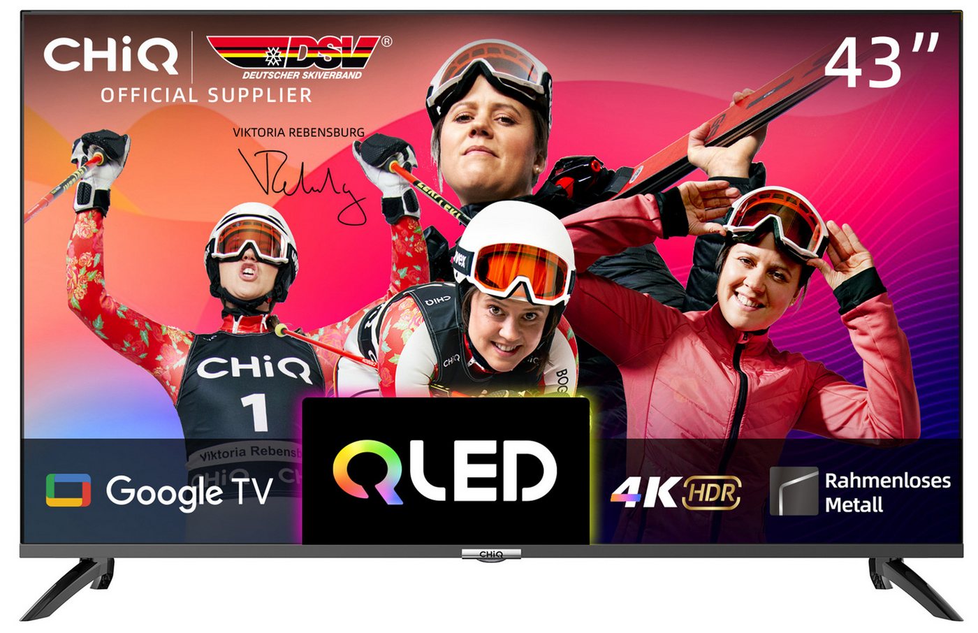 CHiQ U43QM8G QLED-Fernseher (108,00 cm/43 Zoll, 4K Ultra HD, Smart-TV, Google TV, Metall Rahmlos design, Google Assistant, Quantum Dot 4K) von CHiQ