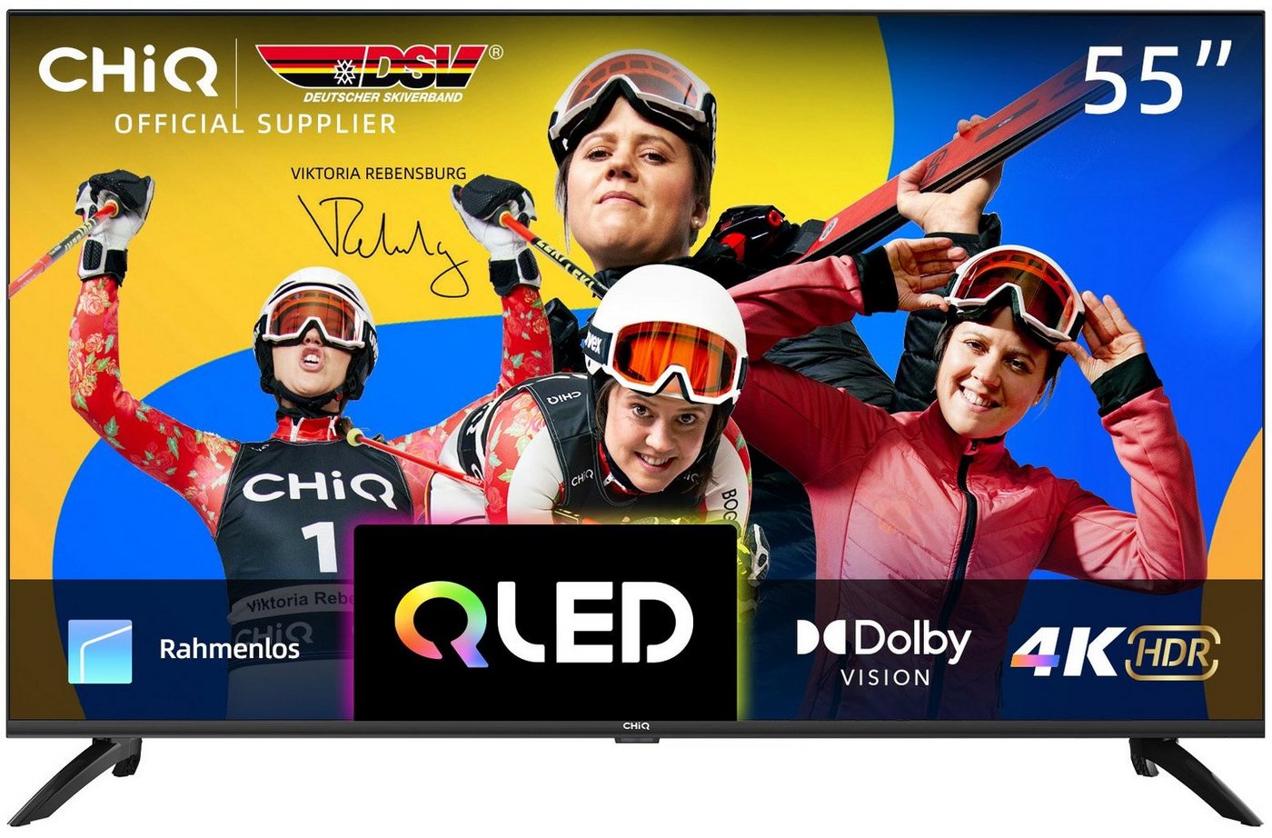 CHiQ U55QH7C QLED-Fernseher (139,00 cm/55 Zoll, 4K Ultra HD, Android TV, Smart-TV, QLED 4K, Quantum dot HDR 10, Rahmlos design, Google TV) von CHiQ