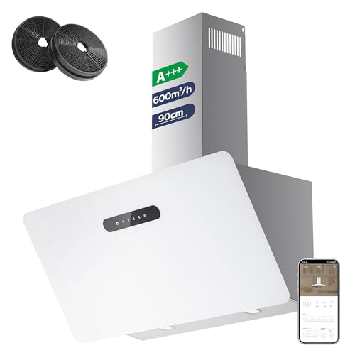 CIARRA A+++ Dunstabzugshaube 90 cm CBCW9736K Wi-Fi App SensorTouch Bedienung Kopffreie Schräghaube Umluft Abluft 650m³/h CBCF003 Aktivkohlefilter Wandhaube Edelstahl Glas Weiß CIARRA A+++ Dunstabzugshaube 90 cm CBCW9736K Wi-Fi App SensorTouch Bedienung Kopffreie Schräghaube Umluft Abluft 650m³/h CBCF003 Aktivkohlefilter Wandhaube Edelstahl Glas Weiß von CIARRA