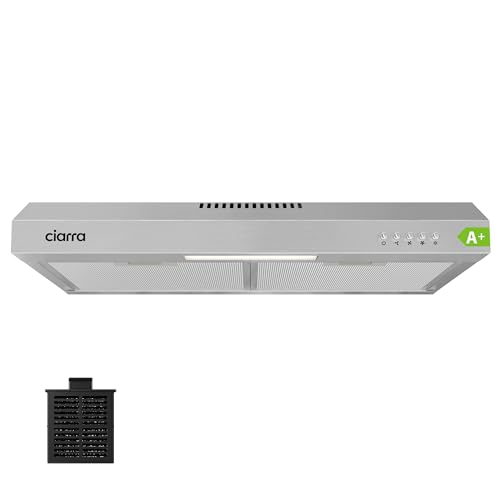 CIARRA A+ Dunstabzugshaube Unterbau 60 cm CBCS6903D Umlufthaube 3 Leistungsstufen Integrierte Unterschrank Unterbauhaube mit CBCF009 Kohlefilter Edelstahl Silber von CIARRA