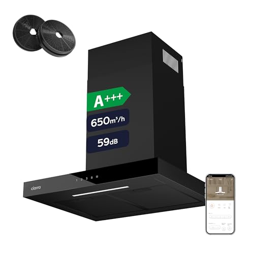 CIARRA CBCB6102 A+++ Dunstabzugshaube 60 cm Umluft mit App Touch-Bedienung Abluft Abzugshaube 650m³/h CBCF003 Aktivkohlefilter TouchControl 4 Stufen Inkl. Booster Schwarz von CIARRA