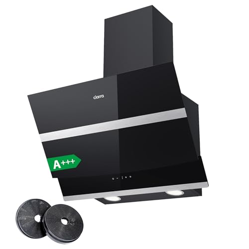 CIARRA CBCB6736N A+++ Kopffreie Schräghaube Dunstabzugshaube 60 cm 650 m³/h Touch Control Dimmbar LED-Beleuchtung Abluft Umluft mit CBCF003 Aktivkohlefilter Glas Schwarz von CIARRA