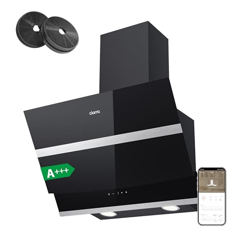 CIARRA A+++ ASB6736N Dunstabzugshaube 60 cm Umluft Wi-Fi App Upgrade Touch-Bedienung Kopffreie Schräghaube 650 m³/h Booster Dimmbar LED-Beleuchtung Abluft mit CBCF003 Aktivkohlefilter Schwarz von CIARRA