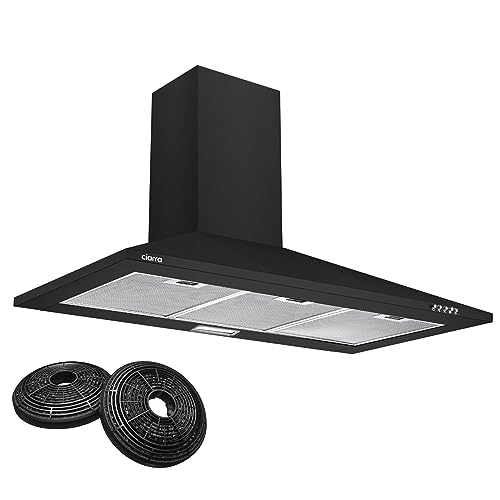 CIARRA CBCB9201 Dunstabzugshaube 90cm Umluft 370m³/h mit CBCF002X2 Aktivkohlefilter Umluft Abluft 3 Leistungsstufen Pyramide Wandmontage Wandhaube Schwarz (Schwarz) von CIARRA