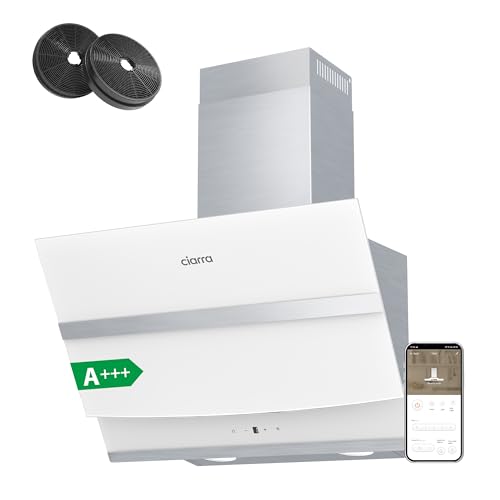 CIARRA A+++ Dunstabzugshaube 60 cm Umluft ASW6736N Kopffreihaube Kopffreie Schräghaube 650 m³/h App Touch-Bedienung Dimmbar LED-Beleuchtung Abluft mit CBCF003 Aktivkohlefilter Edelstahl Glas Weiß CIARRA A+++ Dunstabzugshaube 60 cm Umluft ASW6736N Kopffreihaube Kopffreie Schräghaube 650 m³/h App Touch-Bedienung Dimmbar LED-Beleuchtung Abluft mit CBCF003 Aktivkohlefilter Edelstahl Glas Weiß von CIARRA