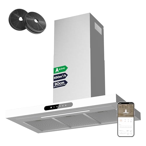 Ciarra Dynamic A+++ Dunstabzugshaube 90 cm Umluft CBCW9102 App SensorTouch Bedienung Abluft Abzugshaube 650 m³/h mit Dimmbare LED-Beleuchtung Wandhaube Edelstahl Glas Weiß Ciarra Dynamic A+++ Dunstabzugshaube 90 cm Umluft CBCW9102 App SensorTouch Bedienung Abluft Abzugshaube 650 m³/h mit Dimmbare LED-Beleuchtung Wandhaube Edelstahl Glas Weiß von CIARRA