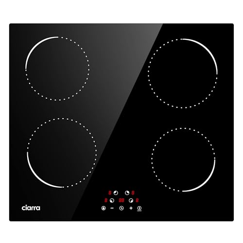Ciarra CABBIH4-C 4 Zonen Einbau Induktionskochfeld 60cm Kochfeld Induktion Herdplatte Touch-Bedienung mit 4 Platten 9 Leistungsstufen Induktionskochplatte Timer 6000W von CIARRA