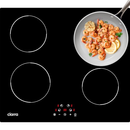 Ciarra CABBIH4-D Induktionskochfeld 60cm Einbau 4 Zonen Kochfeld Induktion Herdplatte Touch-Bedienung mit 4 Platten 9 Leistungsstufen Induktionskochplatte 6000W von CIARRA