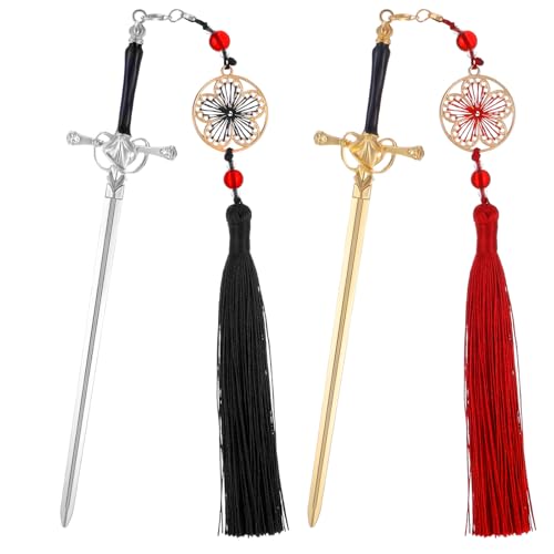 2 Stück Schwert Katana Lesezeichen Hübsches Schwert Lesezeichen mit Quaste Metall Lesezeichen Vintage Quaste Metall Anhänger für Buchliebhaber Ideal als Geburtstagsgeschenk Lehrertag Dankeschön von CIATBYYJ