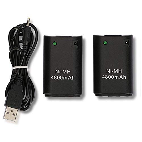 OSAN 2X 4800mAh NI-MH Direct-Charge wiederaufladbar Batterie Akkus für Xbox 360 Remote Controller mit Ladekabel (Schwarz) von CICMOD
