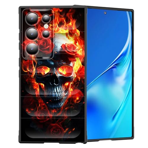 CICPLKSE Schutzhülle für Galaxy S24 Ultra, Premium-Silikon mit weichem kratzfestem Mikrofaser-Futter, stoßfeste Schutzhülle für Samsung Galaxy S24 Ultra 5G, 17,3 cm (6,8 Zoll), Flaming Rose Skull von CICPLKSE