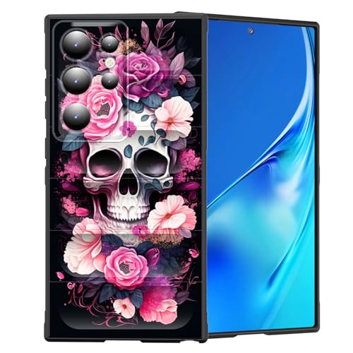 CICPLKSE Schutzhülle für Galaxy S24 Ultra, Premium-Silikon mit weichem kratzfestem Mikrofaser-Futter, stoßfeste Schutzhülle für Samsung Galaxy S24 Ultra 5G 17,3 cm (6,8 Zoll), Totenkopf-Blumen von CICPLKSE