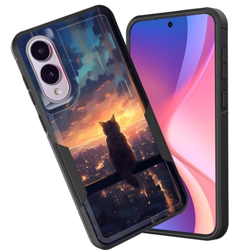 CICPLKSE Schutzhülle für Galaxy S25 Edge, zweilagig, strapazierfähig, Hybrid, stoßfest, Hart-PC, weiches Silikon, TPU-Stoßdämpfer, Schutzhülle für Samsung Galaxy S25 Edge 2025, Katze sitzt am Fenster von CICPLKSE