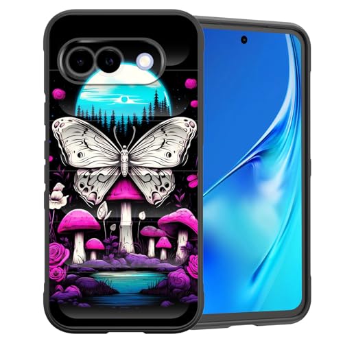CICPLKSE Schutzhülle für Pixel 9a, Premium-Silikon mit weichem kratzfestem Mikrofaserfutter, stoßfeste Schutzhülle für Google Pixel 9a 16 cm (6,3 Zoll) 2025, Mondpilz, Wald, Schmetterling von CICPLKSE