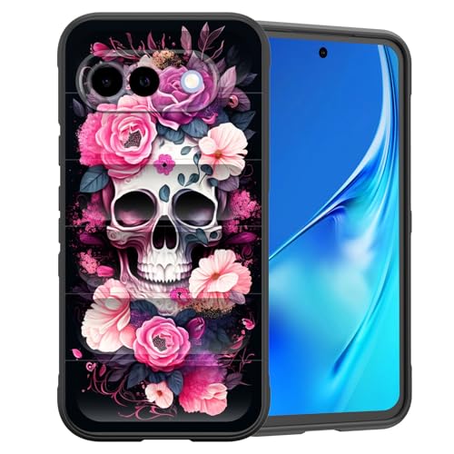 CICPLKSE Schutzhülle für Pixel 9a, Premium-Silikon mit weichem kratzfestem Mikrofaserfutter, stoßfeste Schutzhülle für Google Pixel 9a 16 cm (6,3 Zoll) 2025, Totenkopf-Blumen von CICPLKSE