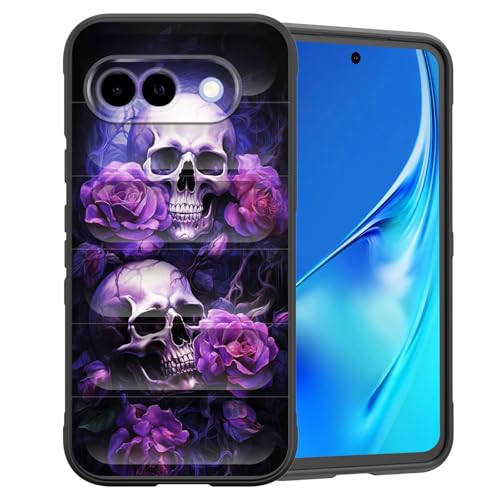 CICPLKSE Schutzhülle für Pixel 9a, Premium-Silikon mit weichem kratzfestem Mikrofaserfutter, stoßfeste Schutzhülle für Google Pixel 9a 16 cm (6,3 Zoll) 2025, Totenkopf-Rose von CICPLKSE
