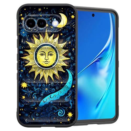 CICPLKSE Schutzhülle für Pixel 9a, Premium-Silikon mit weichem kratzfestem Mikrofaserfutter, stoßfeste Schutzhülle für Google Pixel 9a 16 cm (6,3 Zoll) 2025, lustiges Mond- und Sonnengesicht von CICPLKSE