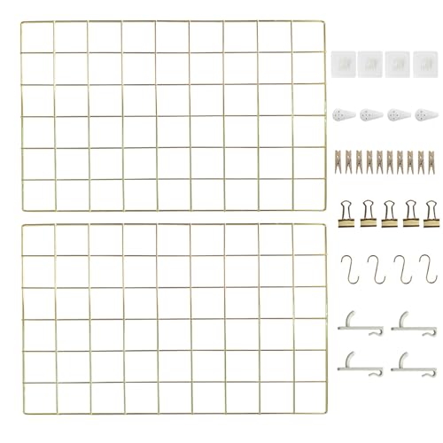 CIKLCIX Wandgitter Gold Deko, 17.3"×11.8" Gitter Pinnwand, 2er-Pack Metall Pinnwand Drahtgitter, Gitterwand Für Fotos Grid Wall Panel Mit Klammern Und Haken CIKLCIX Wandgitter Gold Deko, 17.3"×11.8" Gitter Pinnwand, 2er-Pack Metall Pinnwand Drahtgitter, Gitterwand Für Fotos Grid Wall Panel Mit Klammern Und Haken von CIKLCIX