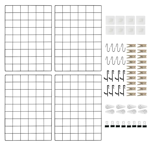 CIKLCIX Wandgitter Schwarz Deko, 17.3"×11.8" Gitter Pinnwand, 4er-Pack Metall Pinnwand Drahtgitter, Gitterwand Für Fotos Grid Wall Panel Mit Klammern Und Haken CIKLCIX Wandgitter Schwarz Deko, 17.3"×11.8" Gitter Pinnwand, 4er-Pack Metall Pinnwand Drahtgitter, Gitterwand Für Fotos Grid Wall Panel Mit Klammern Und Haken von CIKLCIX