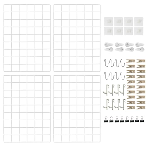 CIKLCIX Wandgitter Weiß Deko, 17.3"×11.8" Gitter Pinnwand, 4er-Pack Metall Pinnwand Drahtgitter, Gitterwand Für Fotos Grid Wall Panel Mit Klammern Und Haken CIKLCIX Wandgitter Weiß Deko, 17.3"×11.8" Gitter Pinnwand, 4er-Pack Metall Pinnwand Drahtgitter, Gitterwand Für Fotos Grid Wall Panel Mit Klammern Und Haken von CIKLCIX