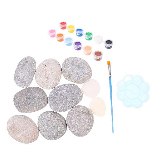 CIMAXIC 10 Stück Stein bemalen Steine Bausätze Felsen Malerei Zeichenutensilien Anstrichfarben-Mischschale Kiesel zeichnen Pinsel Malenwerkzeuge Kunstmalset Malpigment Naturstein von CIMAXIC