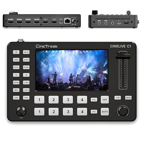 Cinetreak Cinelive C1 4-Kanal HDMI Video Mixer Switcher: 5-Zoll-Monitor + PTZ-Steuerelement + H.264 Aufnahme, unterstützt OBS/VMIX-Multi-Plattform-Livestreaming (professionelles Leichtgewicht) von CINETREAK