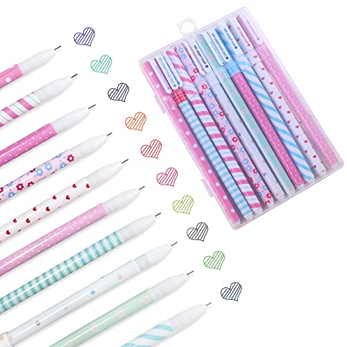 CIOUYAOS 10 STÜCKE Bunte Kawaii Stifte, Gelschreiber Schreibwaren Schulsachen, Flair Koreanischer Gelstift mit Box, für Kinder, Studenten, Frauen, Schule, Büro (Fresh Floral Style) von CIOUYAOS