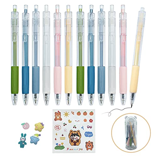 CIOUYAOS 12PCS Kawaii Gel Kugelschreiber, Schwarz 0.5mm Aesthetic Retractable Writech Stift mit Stifthalter und Aufklebern, Schön Gelschreiber Ballpoint Pens für Schule Büro Schreibwaren Kinder von CIOUYAOS