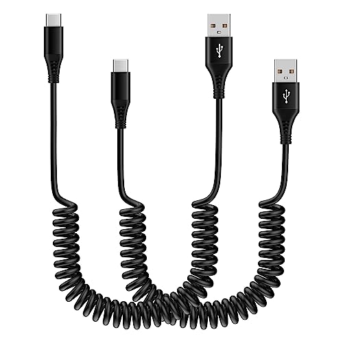 USB A auf Typ C Spiralkabel, 2 Stück, 90 cm + 1,8 m, einziehbares USB-C-Kabel, Schnellladung, Android-Ladekabel, Typ C für Samsung Galaxy S23 Ultra/Z Flip5/A14 5G/A54/A24/S22/S21/S20/S10 Plus, Pixel von CIQILY