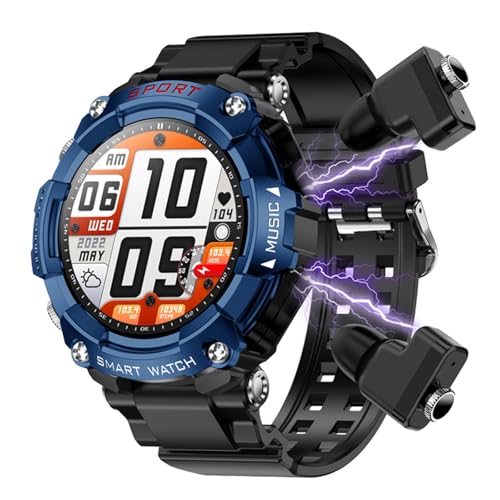 CISIYOO 2 in 1 Smart Watch mit Kopfhörer, 1.52" HD Smartwatch mit Telefonfunktion,Schlafmonitor TWS Headset IP67 Wasserdicht,Bluetooth in Ear Laufuhr Pulsuhr Fitnessuhr Android & iOS (Blau) von CISIYOO