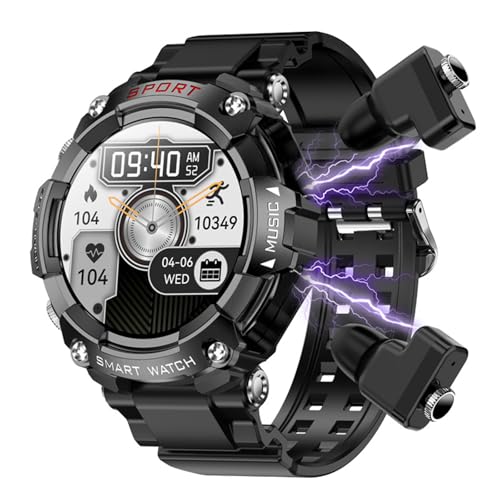 CISIYOO 2 in 1 Smart Watch mit Kopfhörer, 1.52" HD Smartwatch mit Telefonfunktion,Schlafmonitor TWS Headset IP67 Wasserdicht,Bluetooth in Ear Laufuhr Pulsuhr Fitnessuhr Android & iOS (Schwarz) von CISIYOO