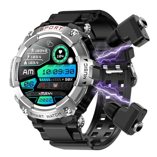 CISIYOO 2 in 1 Smart Watch mit Kopfhörer, 1.52" HD Smartwatch mit Telefonfunktion,Schlafmonitor TWS Headset IP67 Wasserdicht,Bluetooth in Ear Laufuhr Pulsuhr Fitnessuhr Android & iOS (Silber) von CISIYOO