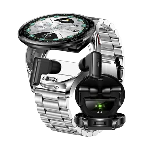 CISIYOO Smartwatch und Kopfhörer, 2-in-1,1,39-Zoll-IPS-HD-Bildschirm, Bluetooth, Fitness-Tracker, 100 + Sportmodi, Schlafüberwachung, Herzfrequenz, kompatibel mit Android und iOS (Silber A) von CISIYOO