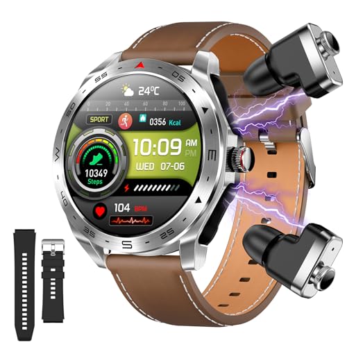 Smartwatch Herren, mit Bluetooth Kopfhörer Double Strap,IP68 Wasserdichte Outdoor Sportuhr Fitness Tracker,Schrittzähler Herzfrequenz/Schlafüberwachung/Blutdruckmessung Smartwatches für Android iOS von CISIYOO