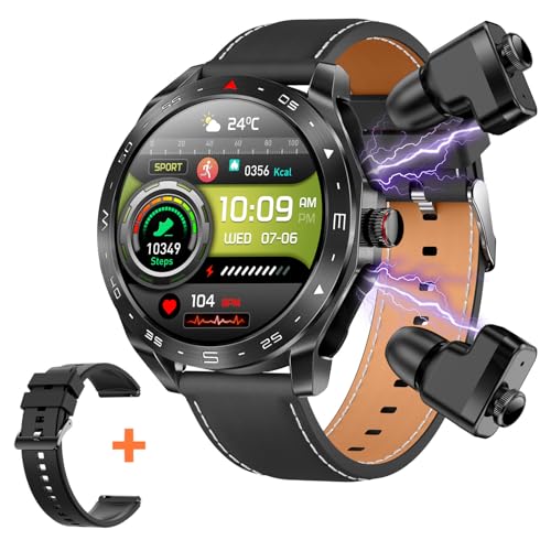 Smartwatch Herren ,mit Bluetooth Kopfhörer Double Strap,IP68 Wasserdichte Outdoor Sportuhr Fitness Tracker,Schrittzähler Herzfrequenz/Schlafüberwachung/Blutdruckmessung Smartwatches für Android iOS von CISIYOO