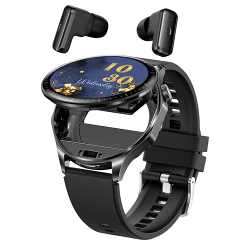Smartwatch mit Kopfhörer 2in1 Uhr, IP67 Wasserdicht,1,43 Zoll Bildschirm,Fitness Tracker Uhr SchrittzählerHerzfrequenz/Schlafüberwachung/Blutdruckmessung/IP67 Wasserdichtfür iOS Android (Schwarz) von CISIYOO
