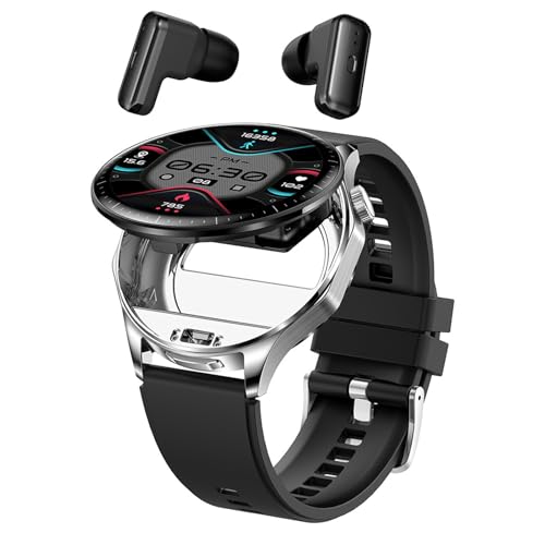 Smartwatch mit Kopfhörer 2in1 Uhr, IP67 Wasserdicht,1,43 Zoll Bildschirm,Fitness Tracker Uhr SchrittzählerHerzfrequenz/Schlafüberwachung/Blutdruckmessung/IP67 Wasserdichtfür iOS Android (Silber) von CISIYOO