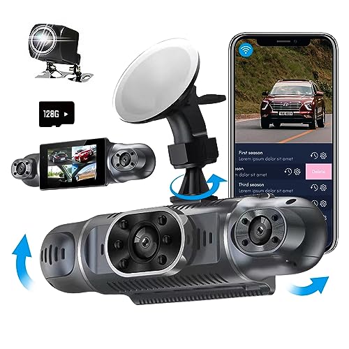 Dashcam Auto 360°, mit 4 x Kamera FHD 1080P Vorne und Hinten Links Rechts, Autokamera Dashcam mit WLAN, 24-Stunden-Parkmodus, Auto Kamera mit Nachtsicht, Dash Cam mit G-Sensor, mit 128-GB-Karte von CISSIYOG