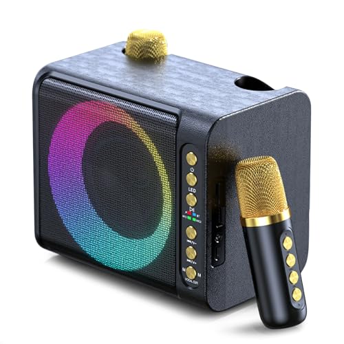 Karaoke Anlage mit 2 Drahtlosen Mikrofonen, 9D Tragbare Bluetooth Karaoke Maschine, Karaoke PA-System mit USB/TF/AUX IN, Karaoke Lautsprecher mit 7 LED-Leuchten/7 Sprachwechsler für Party/Home KTV von CISSIYOG