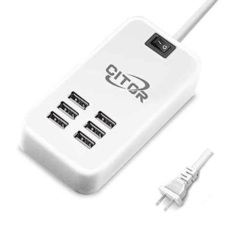 Multi USB Ladegerät, 6 Port USB Ladestation für Mehrere Geräte Telefon Tablet Steckdosenleiste mit ON/OFF Schalter (Weiß) von CITOR