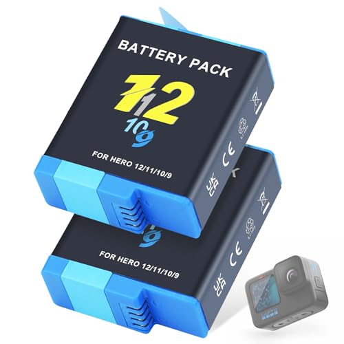 CITYORK (2 Pack) 2000mAh Ersatz Akku für GoPro Hero 12 Hero 11/10/9 Black, Wiederaufladbare Extreme Akkus-Set Sportkamera Zubehör, Lungo Tempo di Esecuzione, Super Lunga Vita von CITYORK