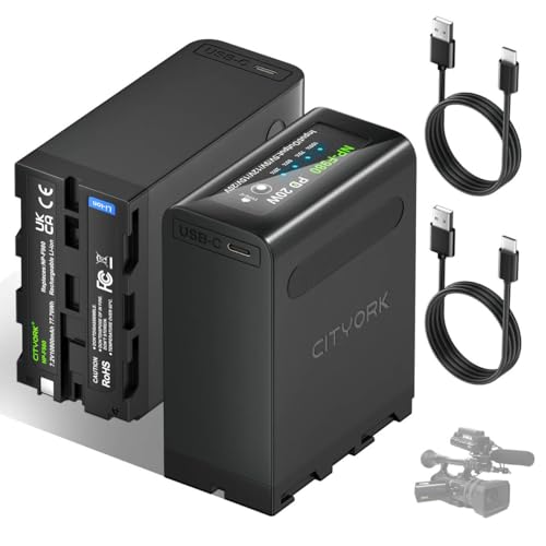 CITYORK 2 X 10800mAh NP-F980 Battery, Akku für Sony NP-F980 F970 F975 F960 F930 F770 F750 F730 F570 F550 F530 F330 Alle NP-F Akkus,für Sony-Kameras und Camcorder, LED-Videoleuchten[PD 20W/ USB-Type C] von CITYORK